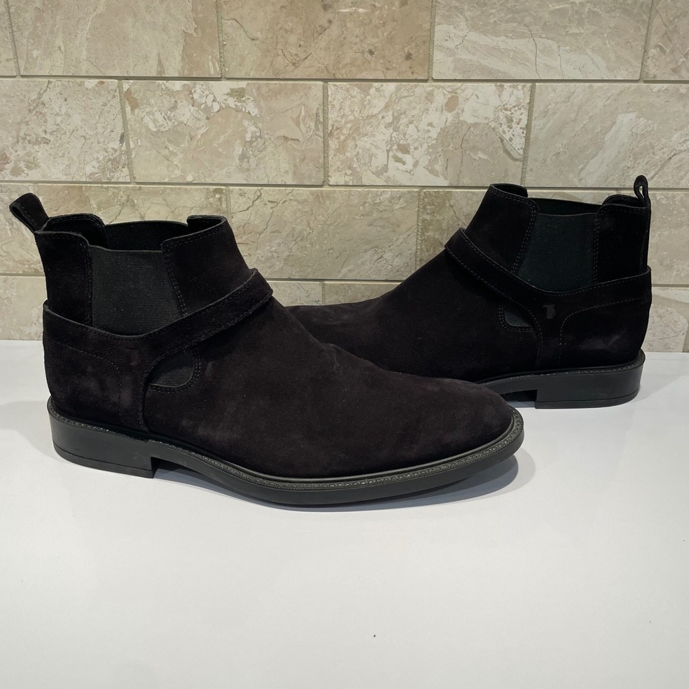 Tods Mens Black Suede Chelsea Boots Strap Detail Made in Italy Size 8.5 UK 10 US
